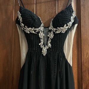 Portia and Scarlett Black Embellished Evening Dress with Crystal Detail
